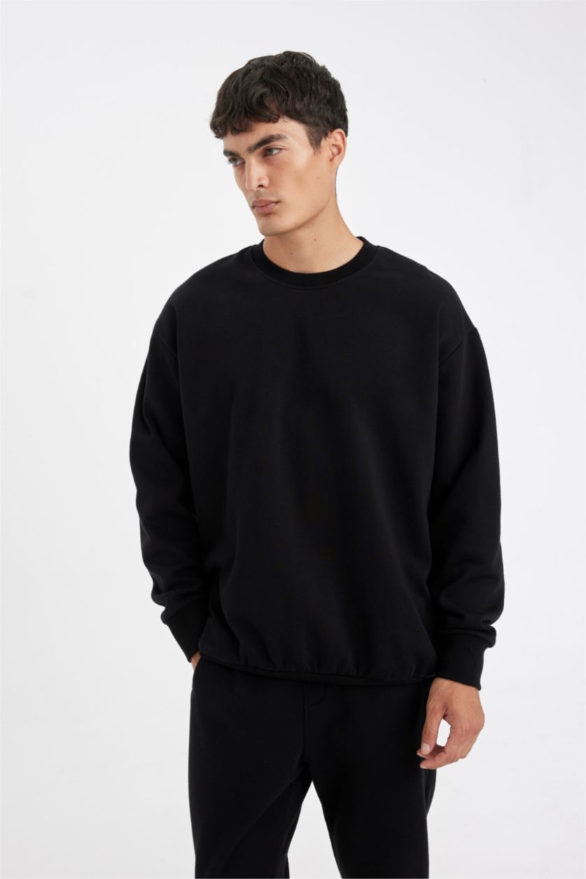 HOMME Noir Tissu Sweat Épais Coupe Oversize