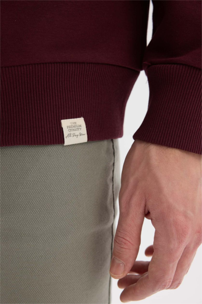 رجالي خمري سويت شيرت بيزك تقيل اوفر سايز برقبة مستديرة