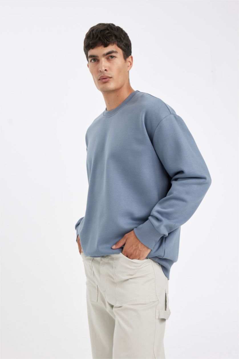 Men Grey Oversize Fit Thick Sweatshirt Fabric Sweatshirt