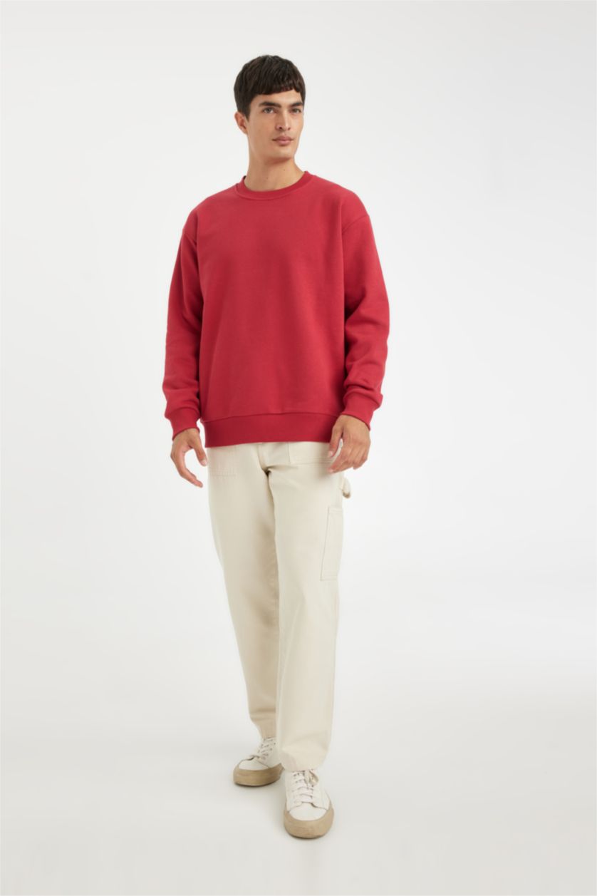HOMME Rouge Sweat- Shirt Oversize basique et épais à col rond