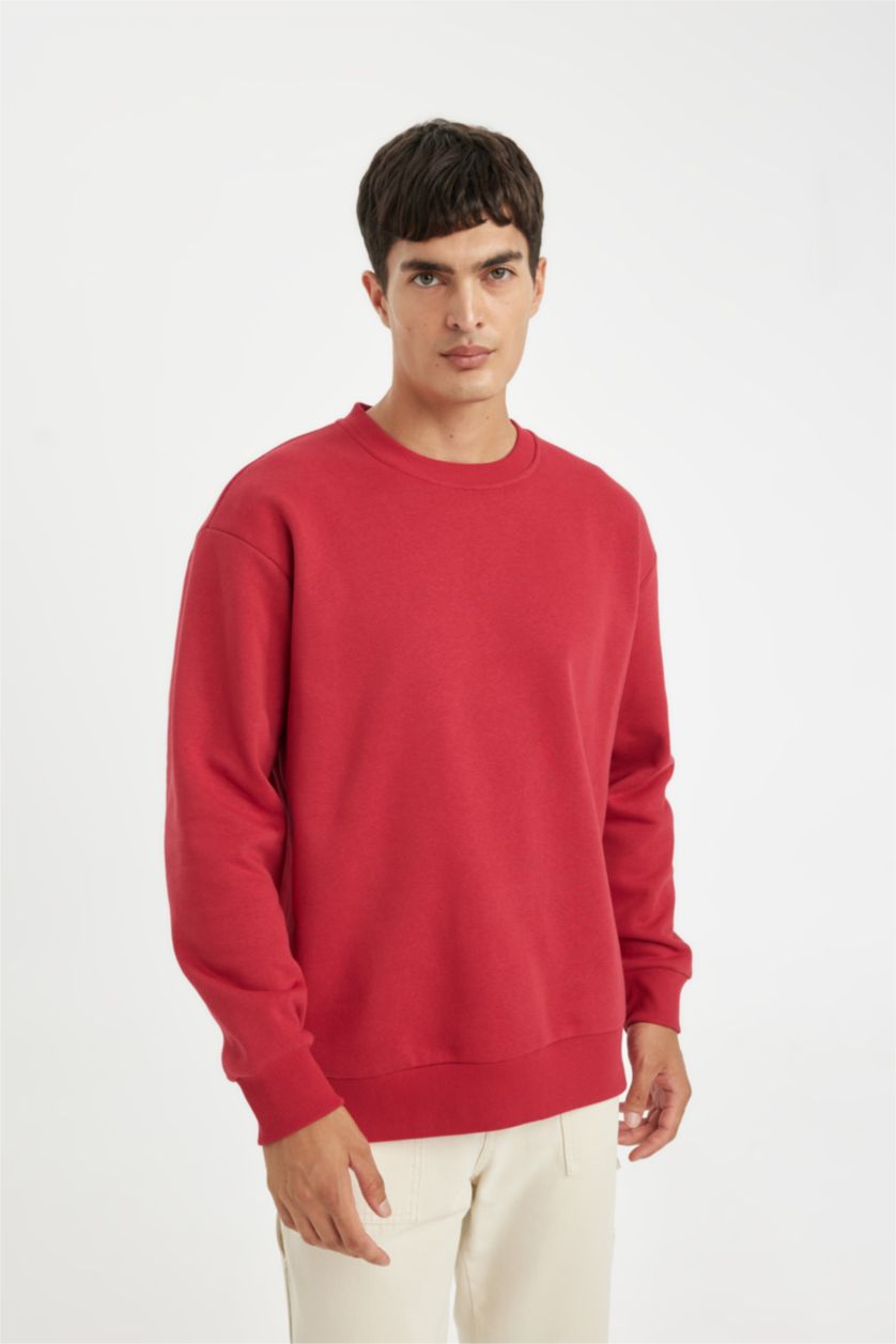 HOMME Rouge Sweat- Shirt Oversize basique et épais à col rond