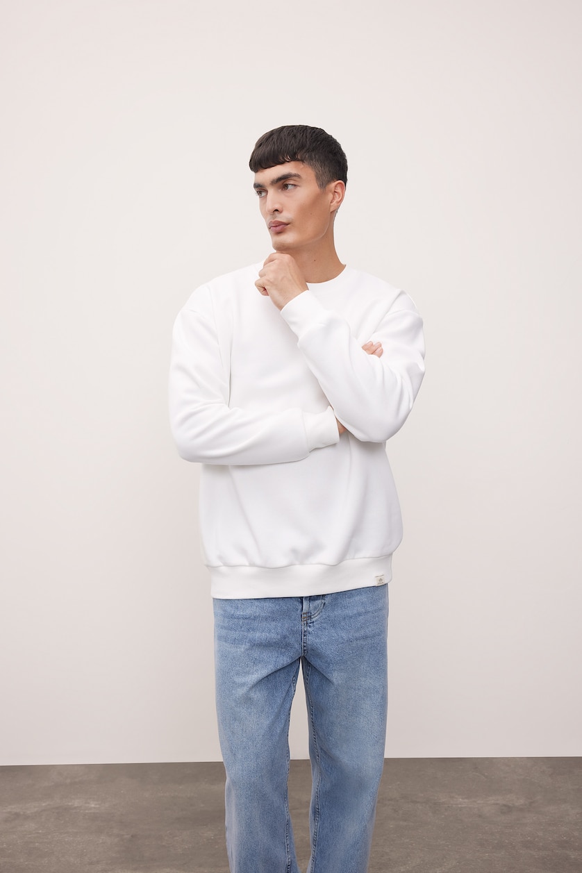 Men White Oversize Fit Thick Sweatshirt Fabric Sweatshirt
