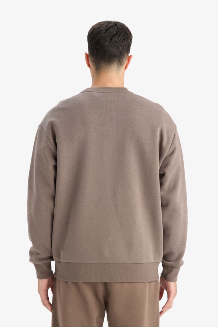 HOMME Marron Clair Sweatshirt basique épais à col rond Coupe décontractée