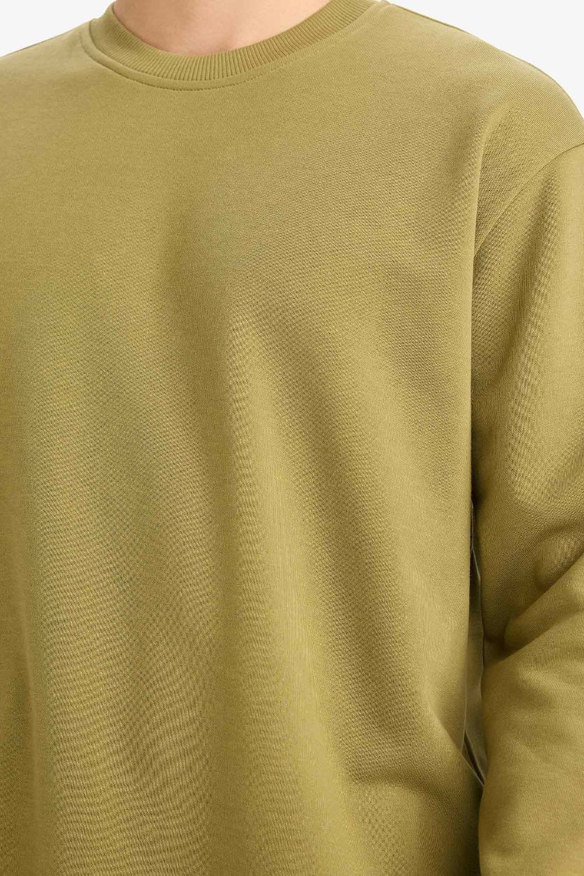 رجال كاكي سويت شيرت سادة بيزك قصة مريحة ببطانة ناعمة