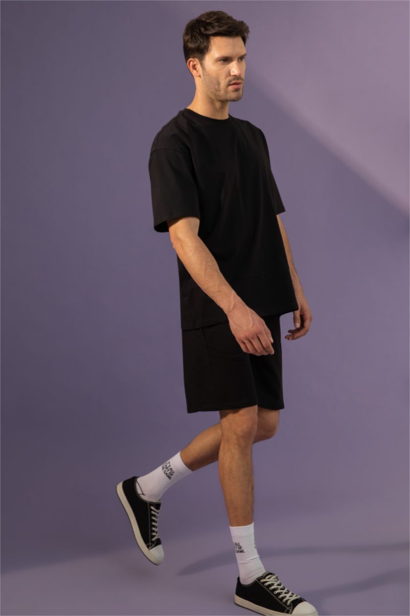 رجالي أسود تي شيرت قطنياوفر سايز بياقة دائرية