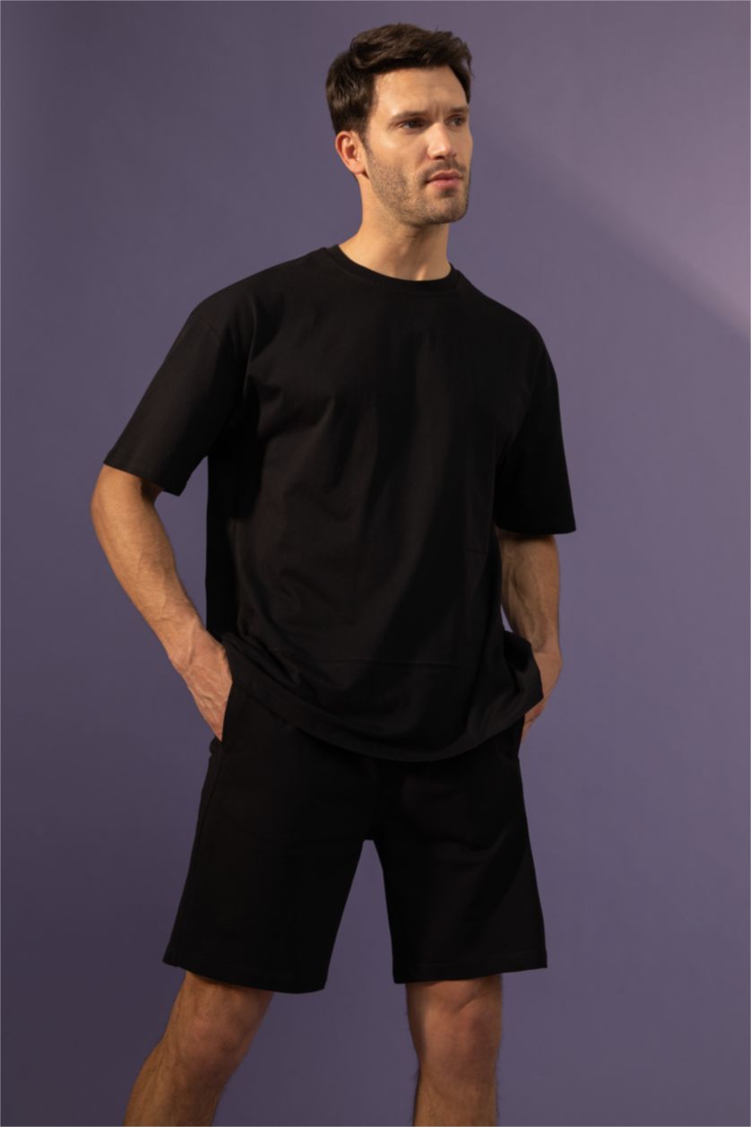 رجالي أسود تي شيرت قطنياوفر سايز بياقة دائرية