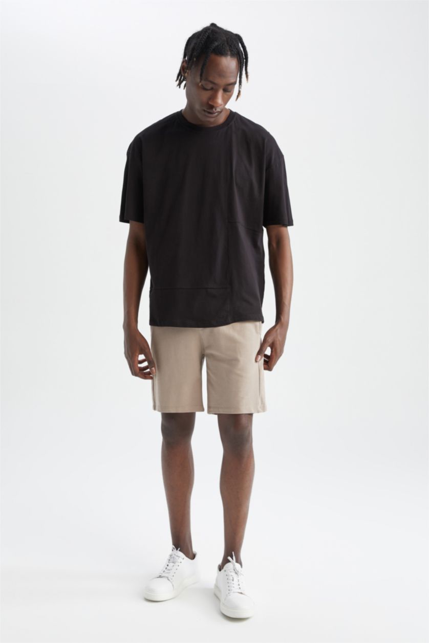 رجالي أسود تي شيرت قطنياوفر سايز بياقة دائرية