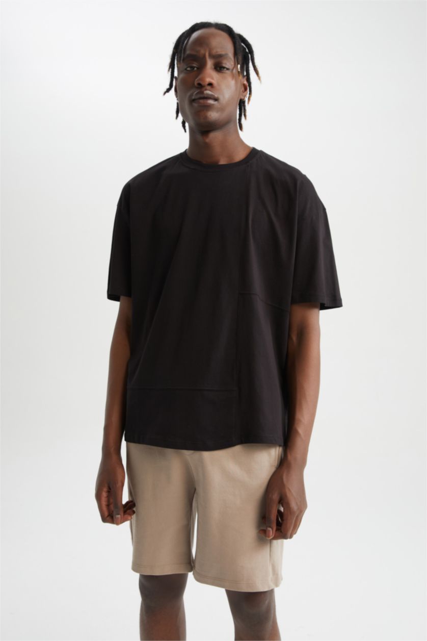 رجالي أسود تي شيرت قطنياوفر سايز بياقة دائرية