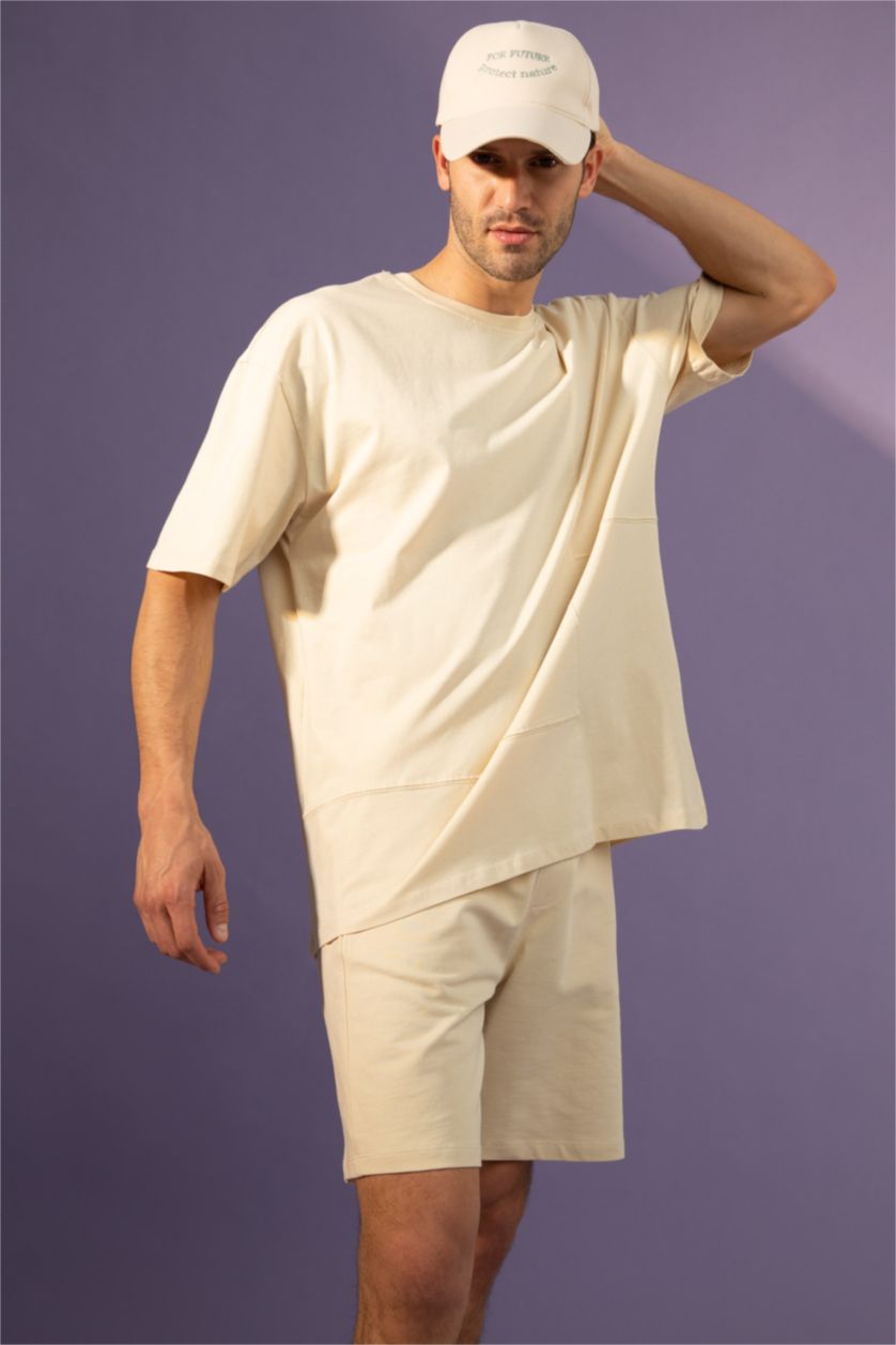 Erkek Taş Oversize Fit Bisiklet Yaka Pamuklu Penye Tişört