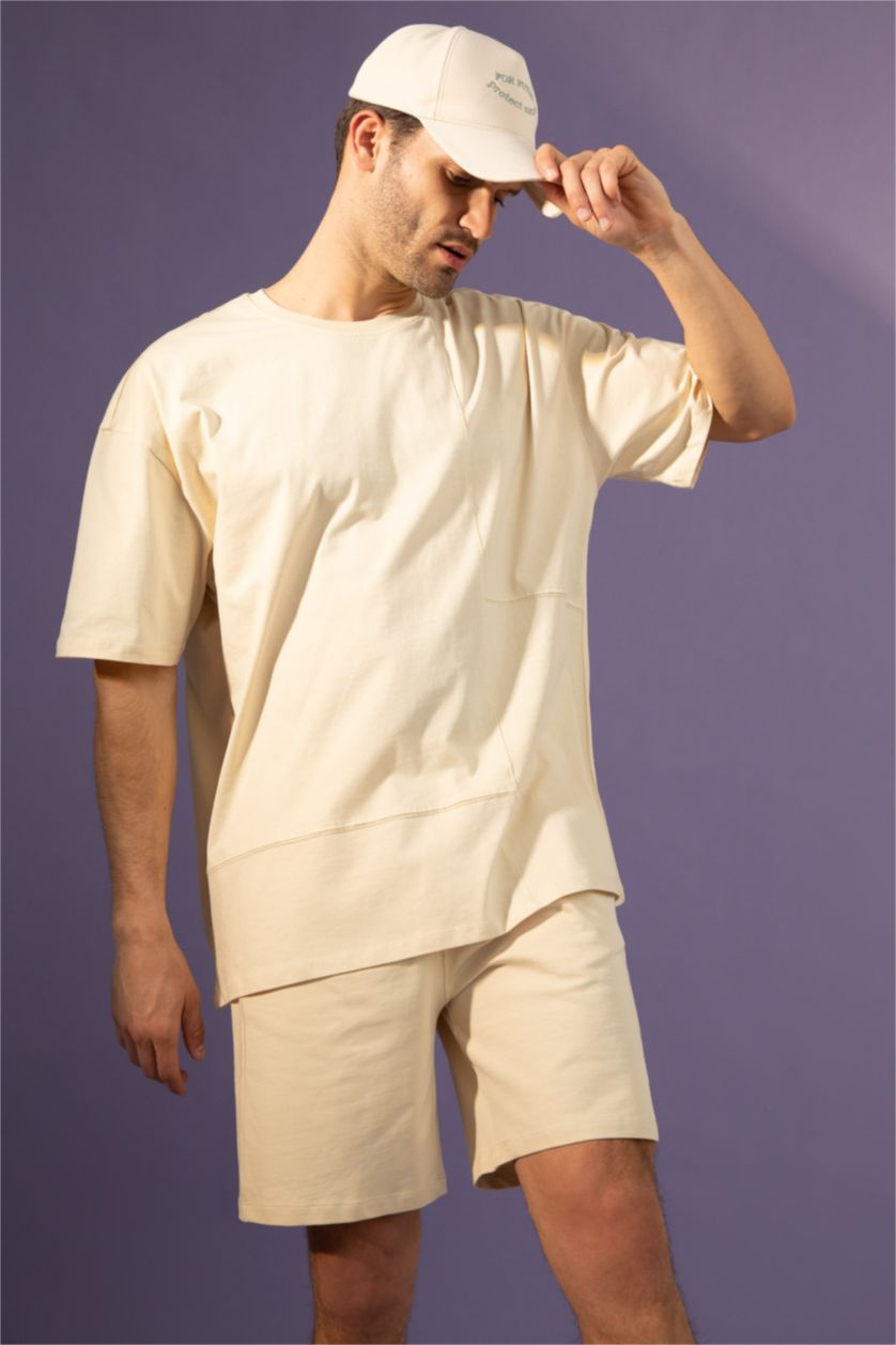 Erkek Taş Oversize Fit Bisiklet Yaka Pamuklu Penye Tişört