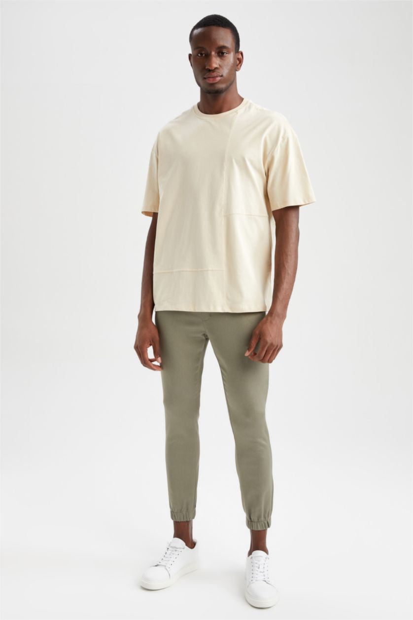 Erkek Taş Oversize Fit Bisiklet Yaka Pamuklu Penye Tişört