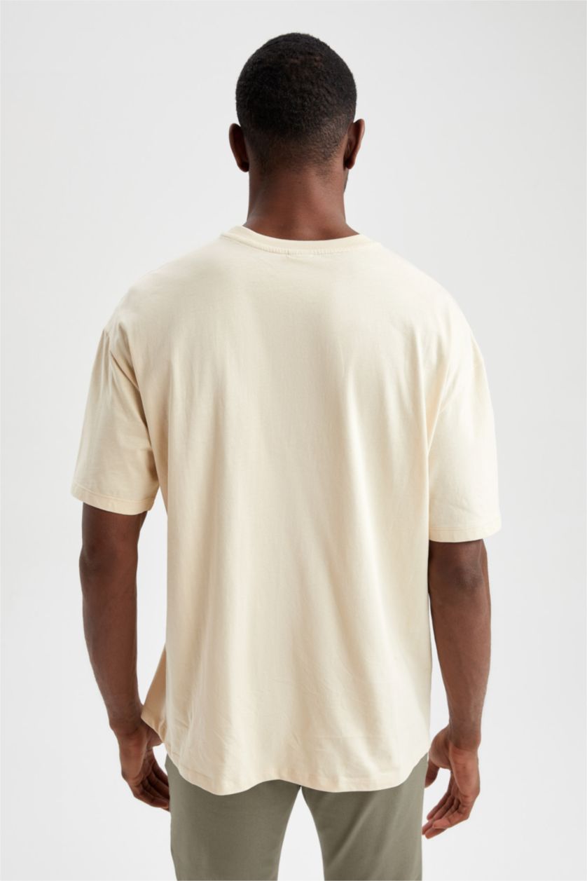 Erkek Taş Oversize Fit Bisiklet Yaka Pamuklu Penye Tişört