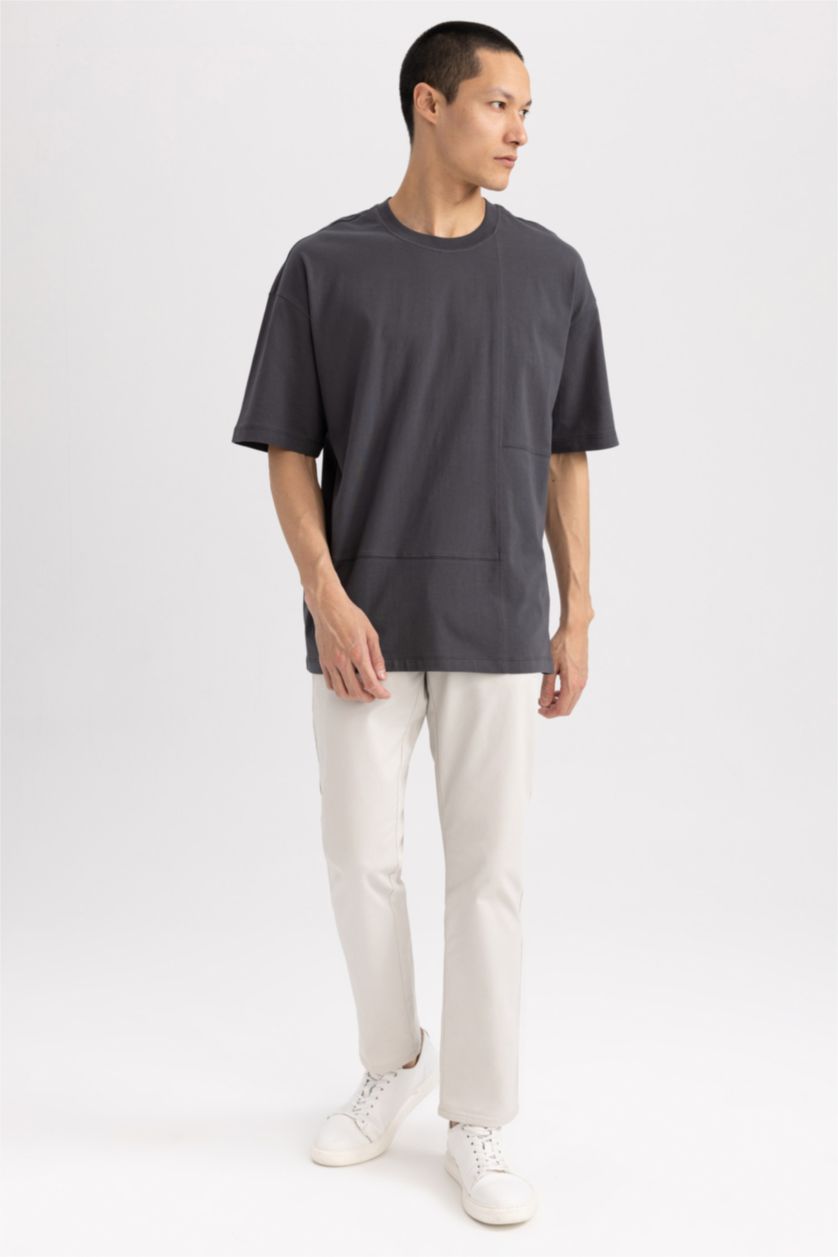 Мужчины Антрацит Футболка оверсайз с круглым вырезом из хлопка