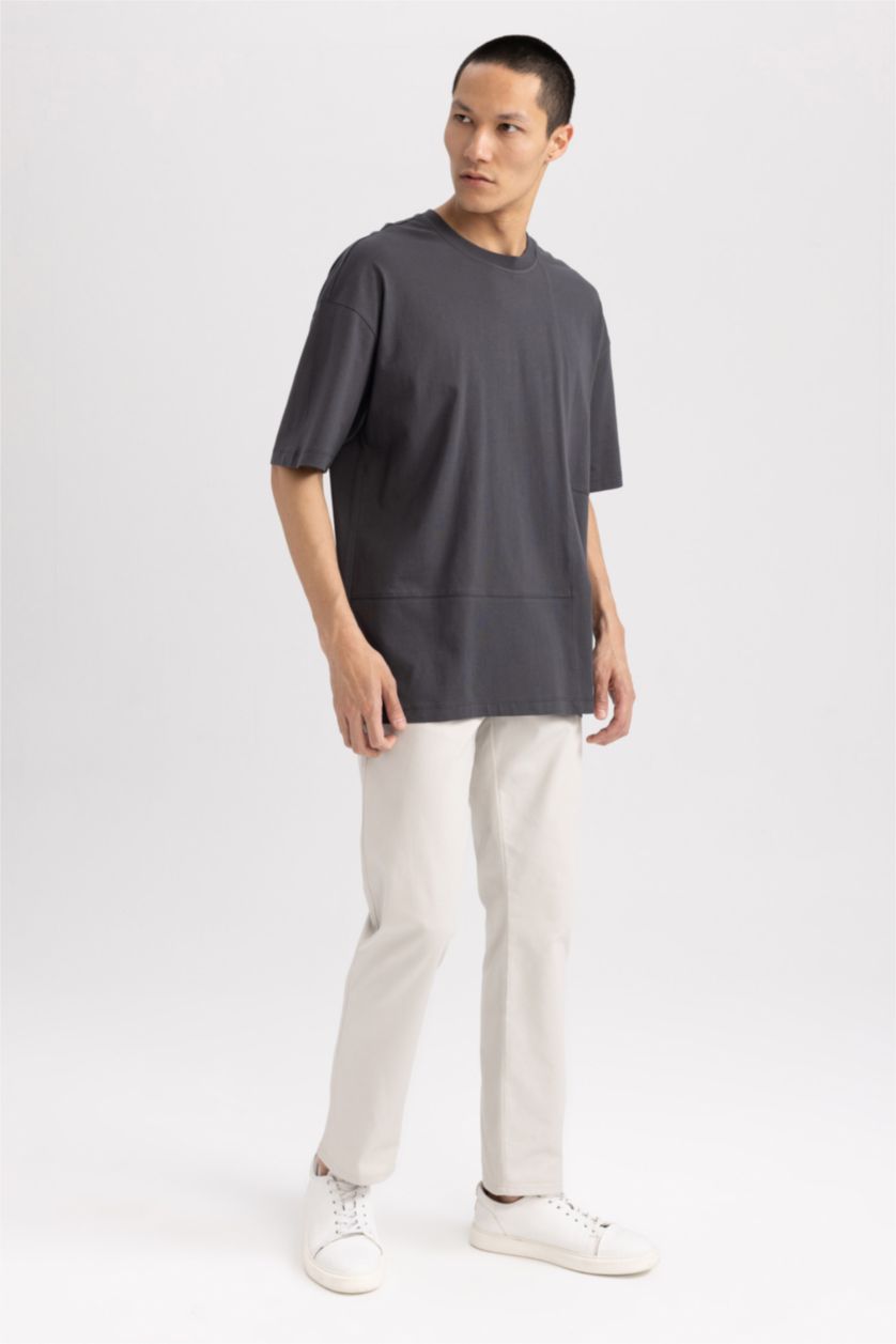 Мужчины Антрацит Футболка оверсайз с круглым вырезом из хлопка