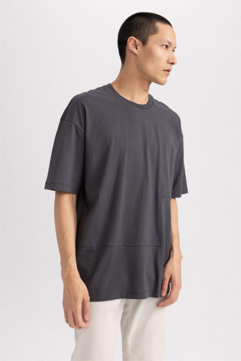 Мужчины Антрацит Футболка оверсайз с круглым вырезом из хлопка