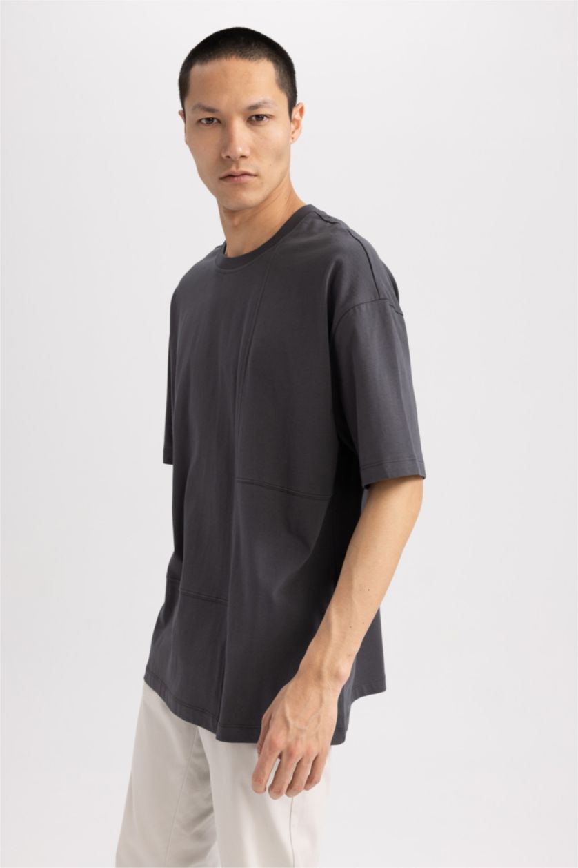 Мужчины Антрацит Футболка оверсайз с круглым вырезом из хлопка