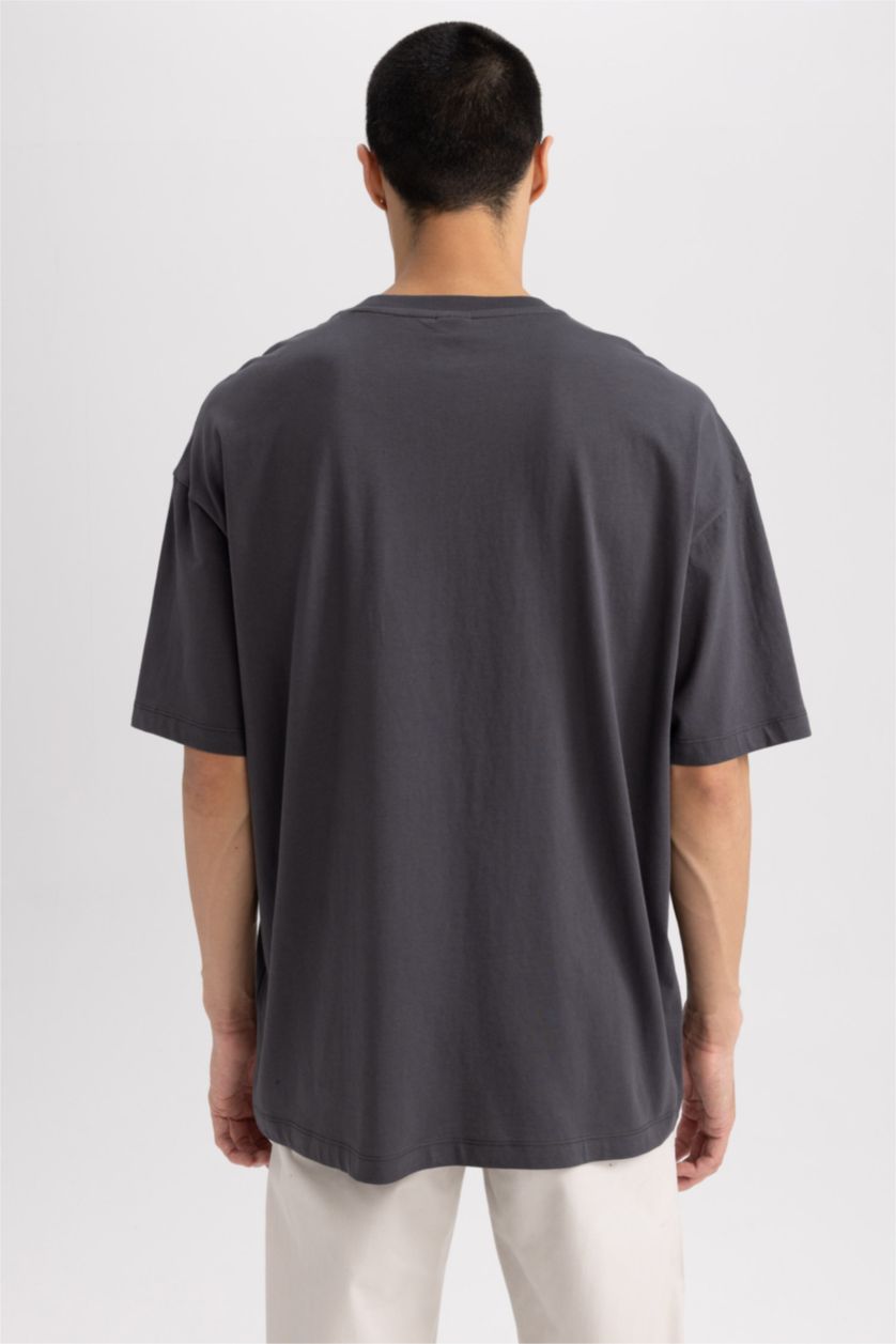 Мужчины Антрацит Футболка оверсайз с круглым вырезом из хлопка
