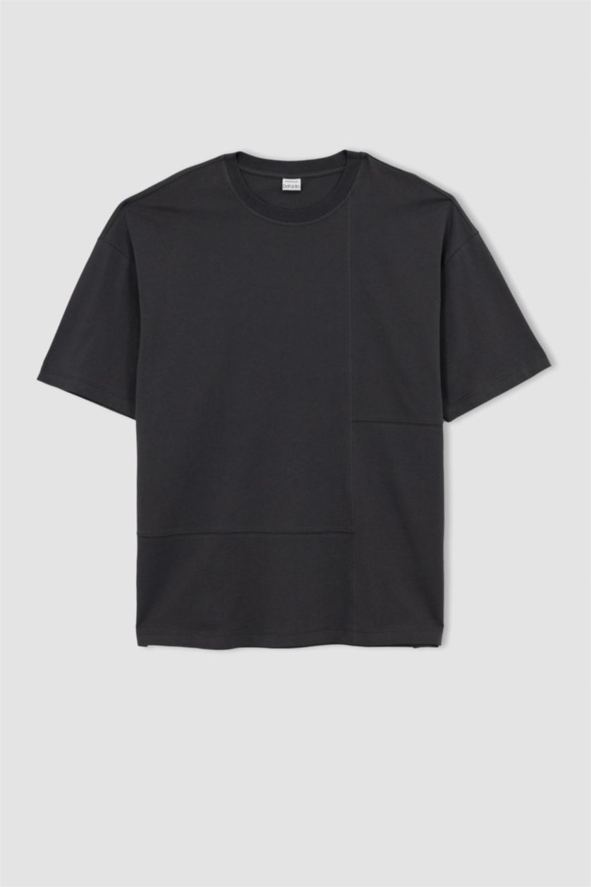 Мужчины Антрацит Футболка оверсайз с круглым вырезом из хлопка