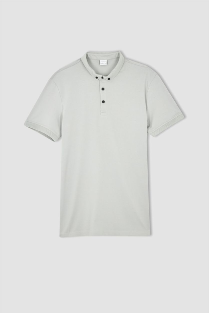 Erkek Açık Taş Slim Fit Dar Kesim Kısa Kollu Basic Düz Polo Tişört