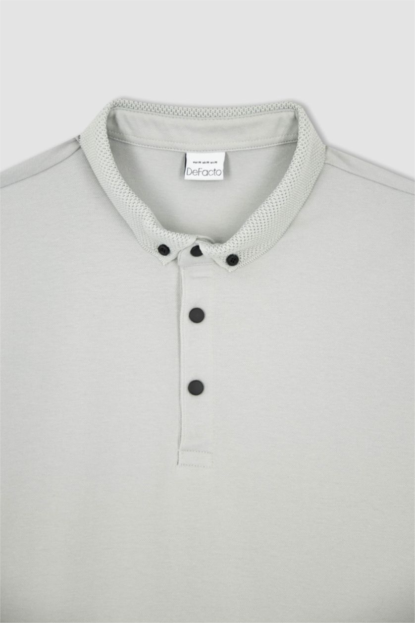 Erkek Açık Taş Slim Fit Dar Kesim Kısa Kollu Basic Düz Polo Tişört