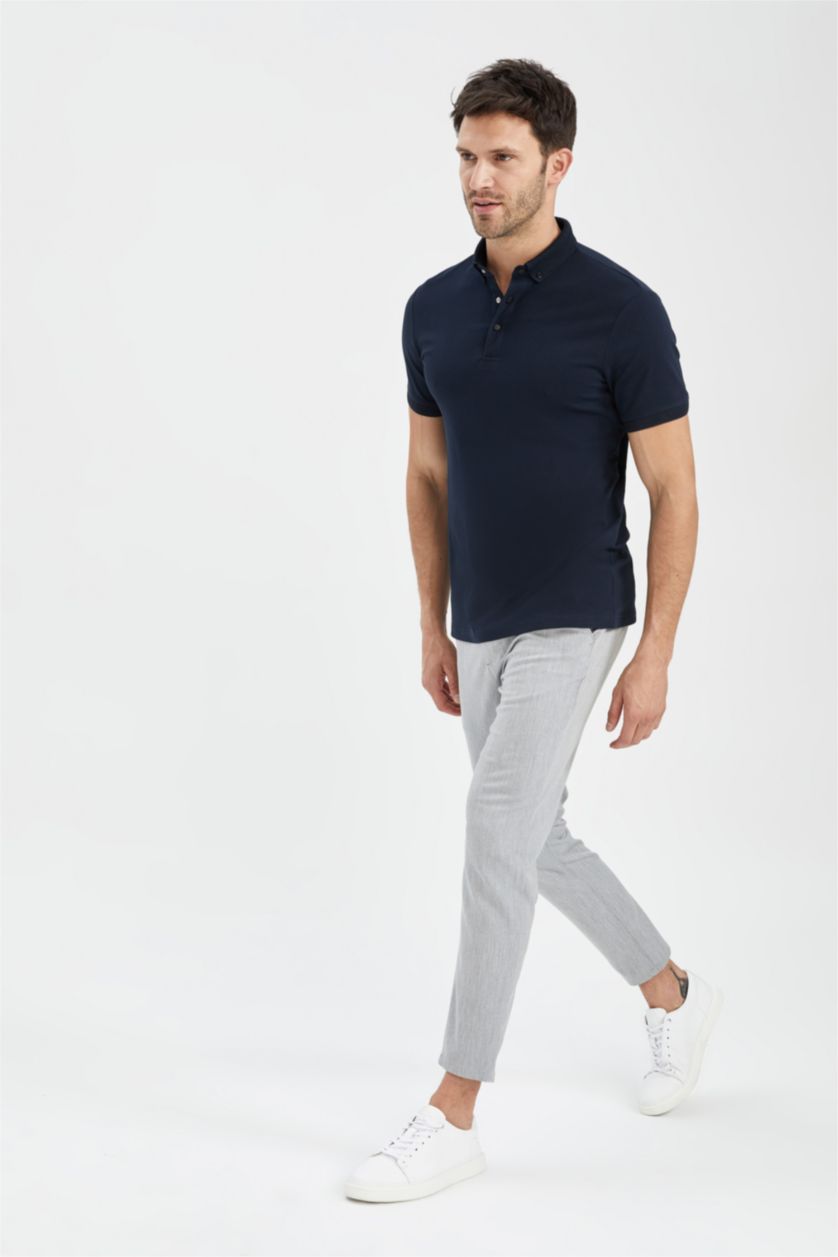 MAN NAVY Slim Fit Pique Short Sleeve Polo T-Shirt