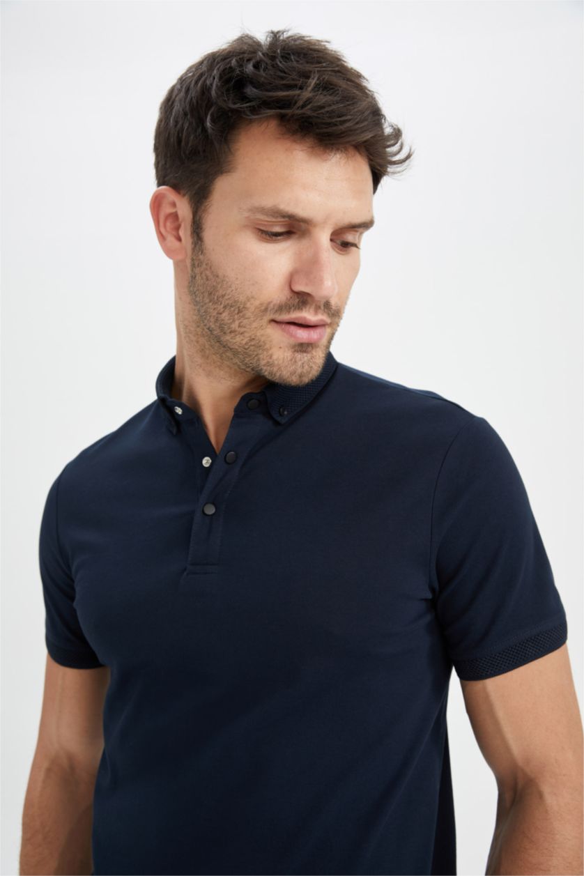 MAN NAVY Slim Fit Pique Short Sleeve Polo T-Shirt