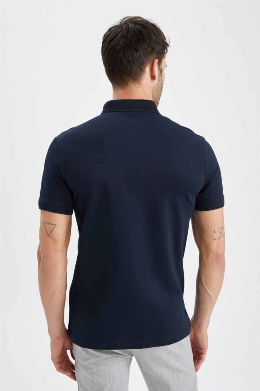 MAN NAVY Slim Fit Pique Short Sleeve Polo T-Shirt