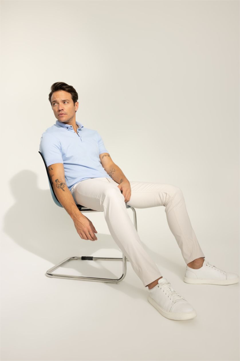 رجال أزرق Slim Fit Pique Short Sleeve Polo T-Shirt