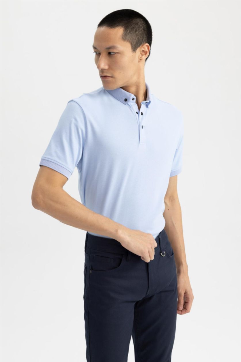رجال أزرق Slim Fit Pique Short Sleeve Polo T-Shirt