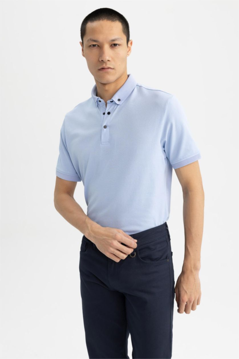 رجال أزرق Slim Fit Pique Short Sleeve Polo T-Shirt