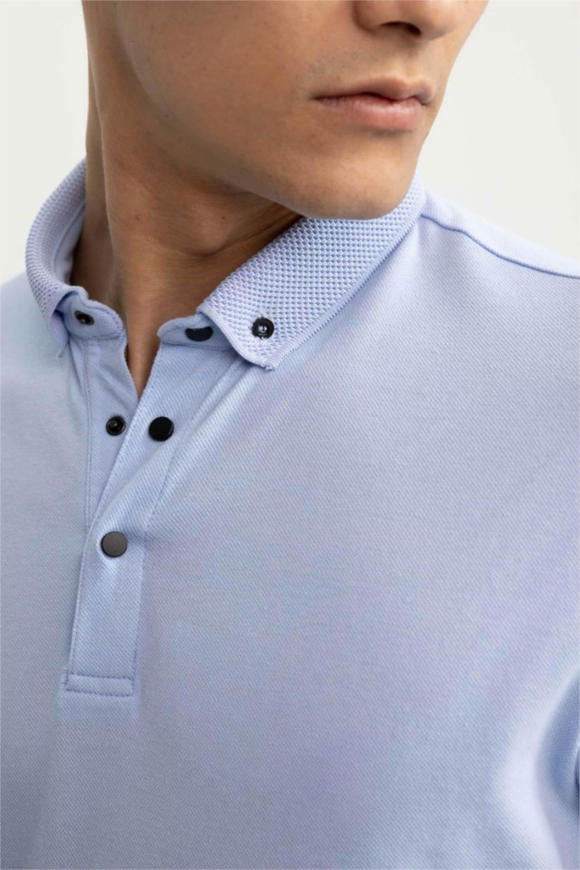 رجال أزرق Slim Fit Pique Short Sleeve Polo T-Shirt