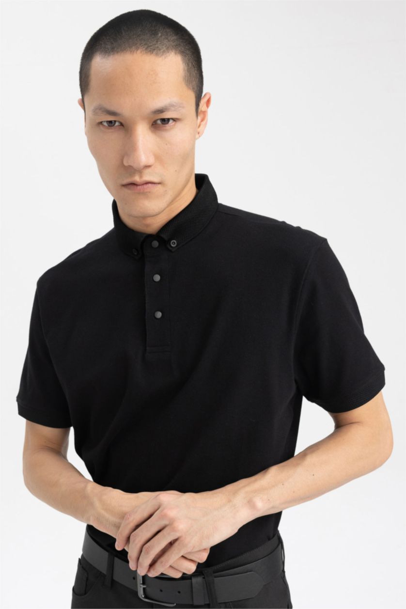 MAN Black Slim Fit Pique Short Sleeve Polo T-Shirt