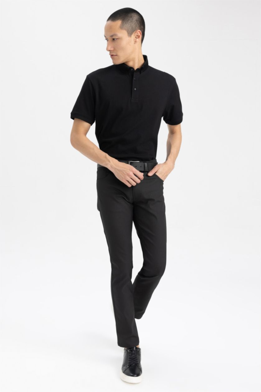 MAN Black Slim Fit Pique Short Sleeve Polo T-Shirt