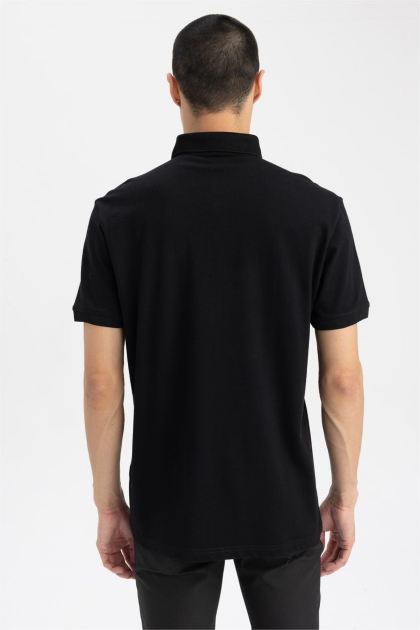 MAN Black Slim Fit Pique Short Sleeve Polo T-Shirt