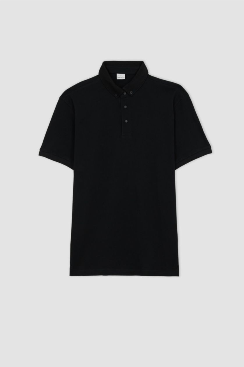 MAN Black Slim Fit Pique Short Sleeve Polo T-Shirt