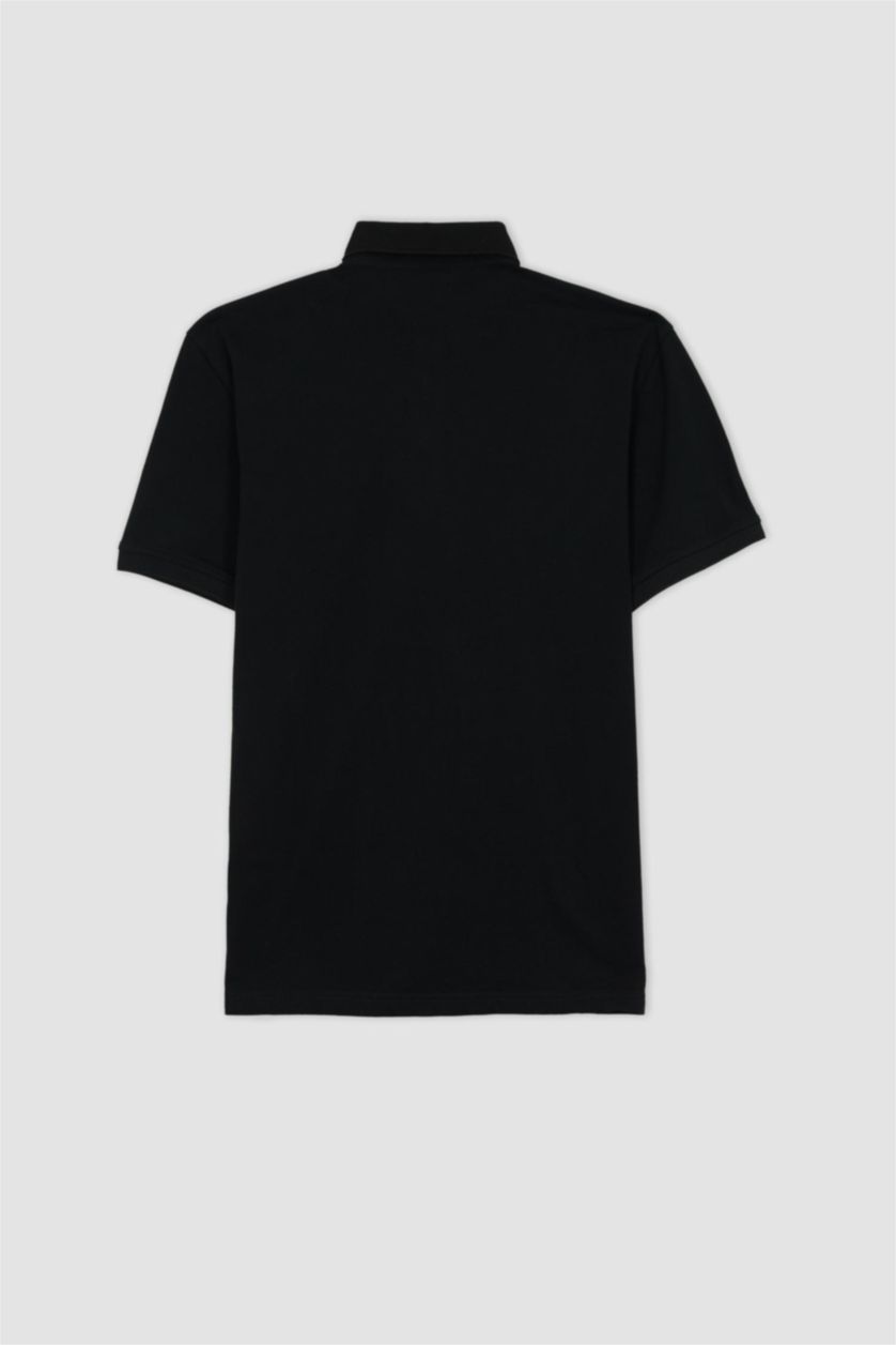 MAN Black Slim Fit Pique Short Sleeve Polo T-Shirt