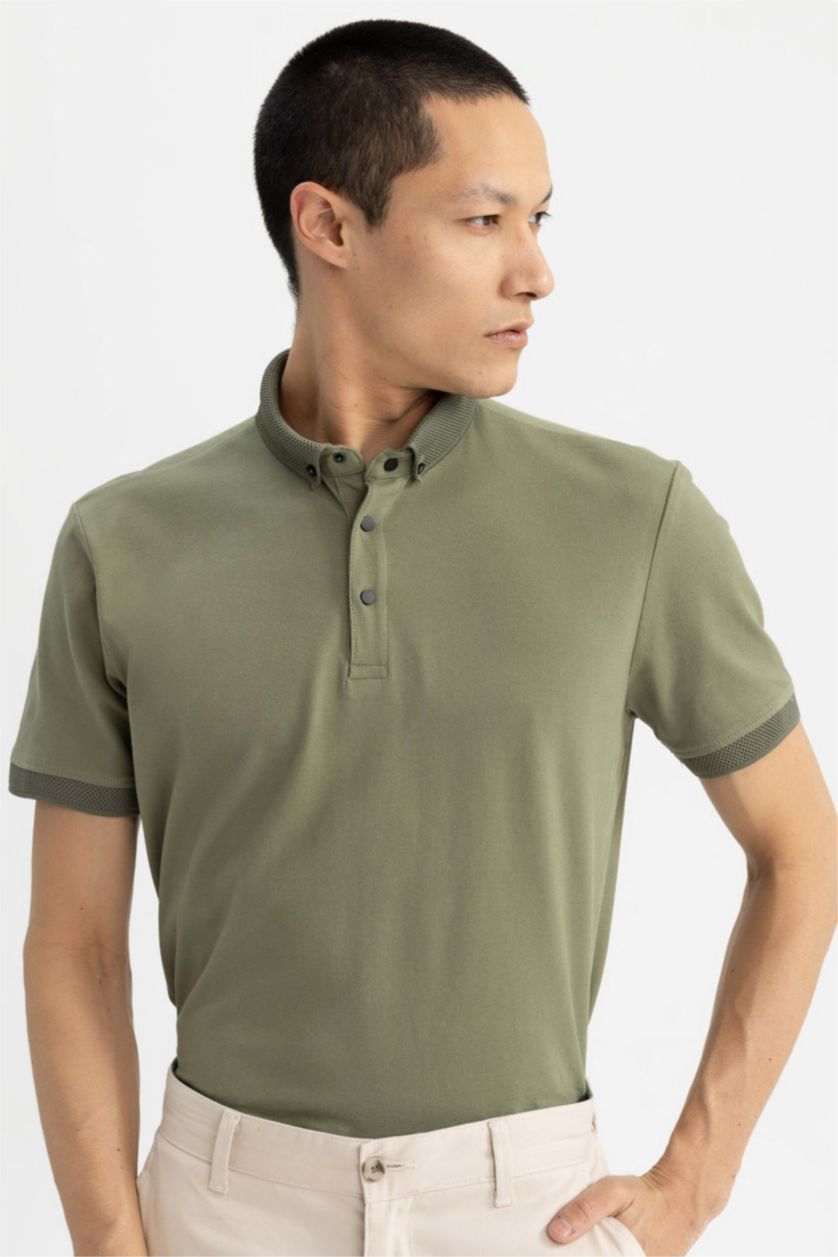 MAN Khaki Slim Fit Polo Neck Short Sleeve Cotton T-Shirt