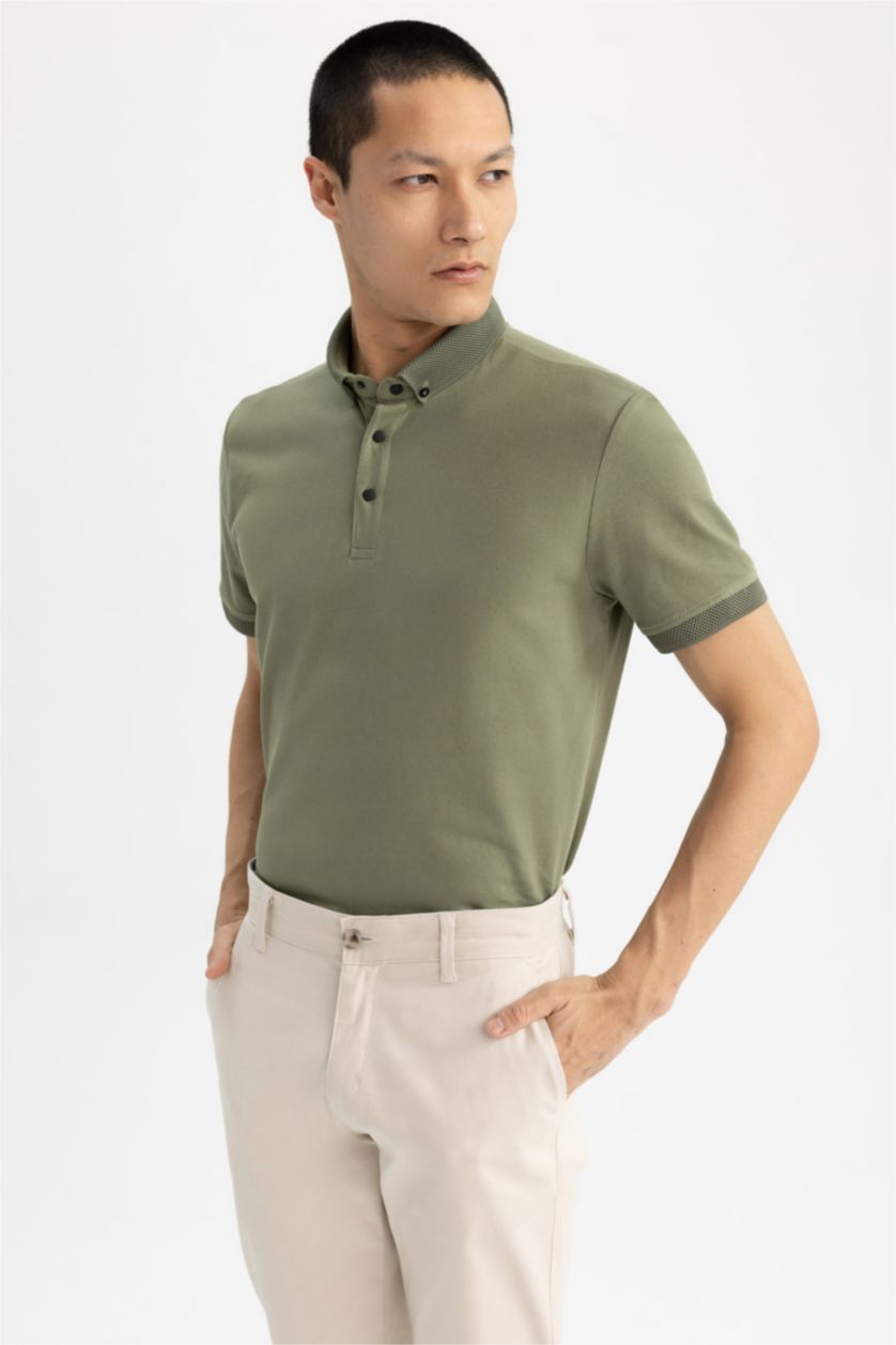 MAN Khaki Slim Fit Polo Neck Short Sleeve Cotton T-Shirt