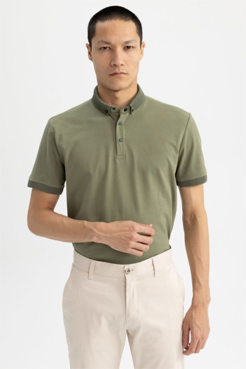 MAN Khaki Slim Fit Polo Neck Short Sleeve Cotton T-Shirt