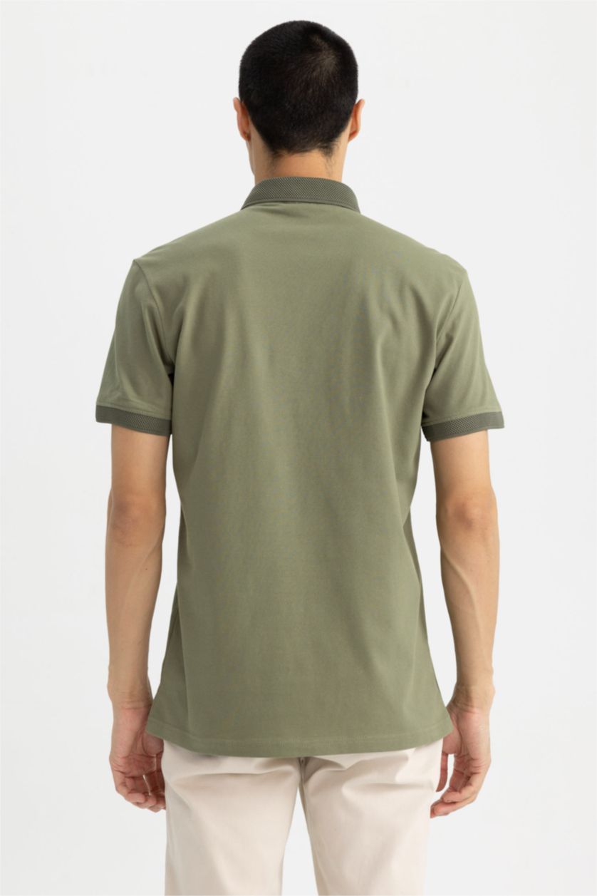 MAN Khaki Slim Fit Polo Neck Short Sleeve Cotton T-Shirt