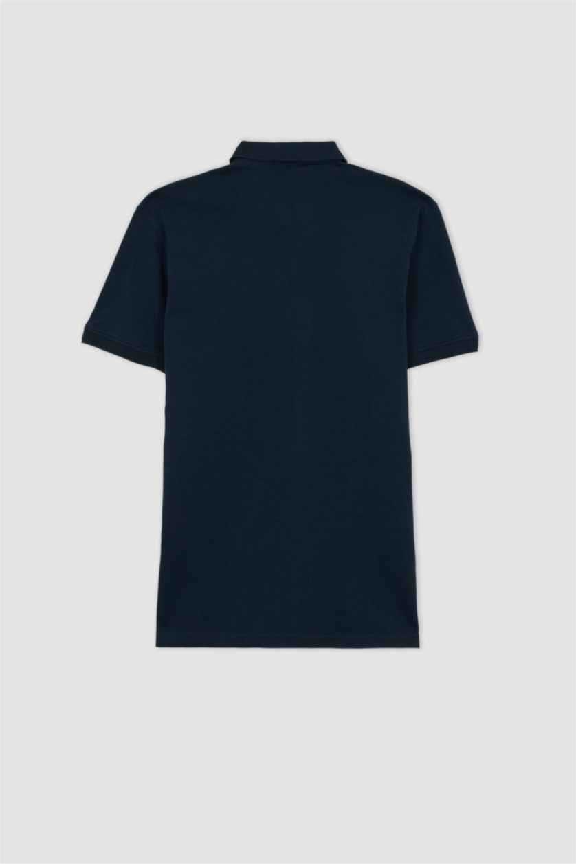 رجالي كحلي تي شيرت بولو قطن بيكة سليم فيت