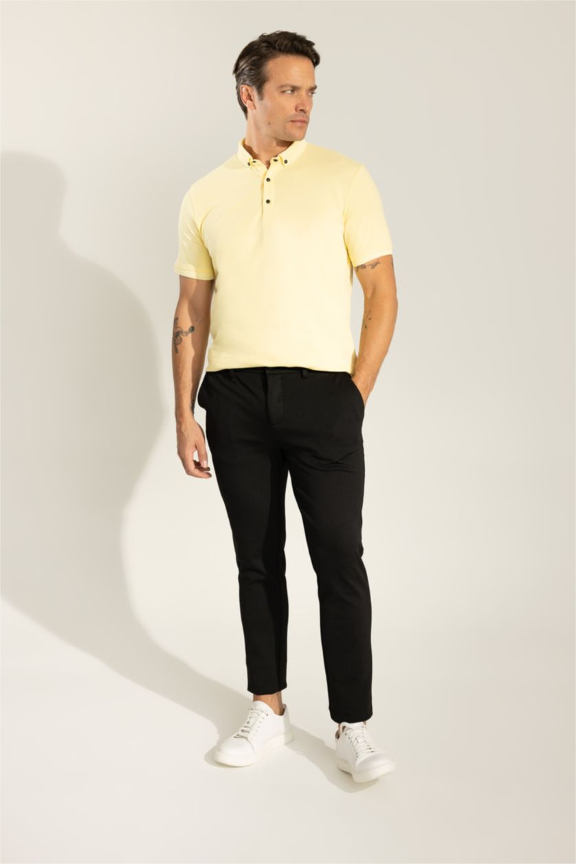 MAN Light Yellow Slim Fit Polo Neck Short Sleeve T-Shirt