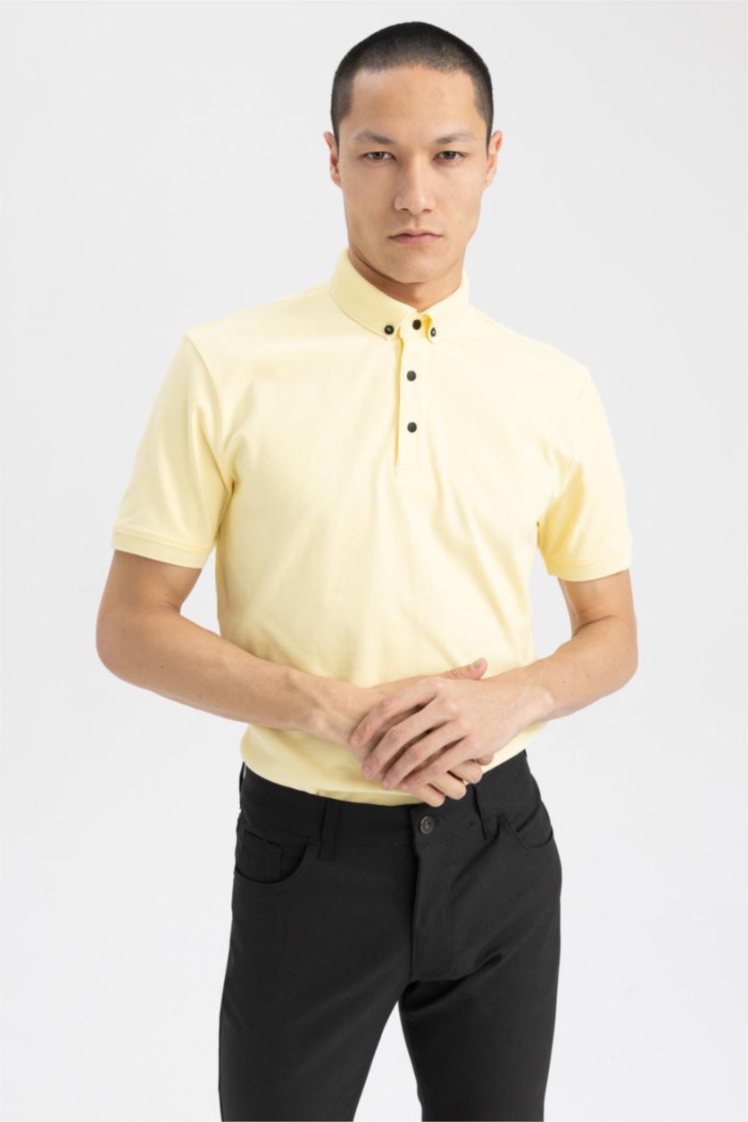 MAN Light Yellow Slim Fit Polo Neck Short Sleeve T-Shirt