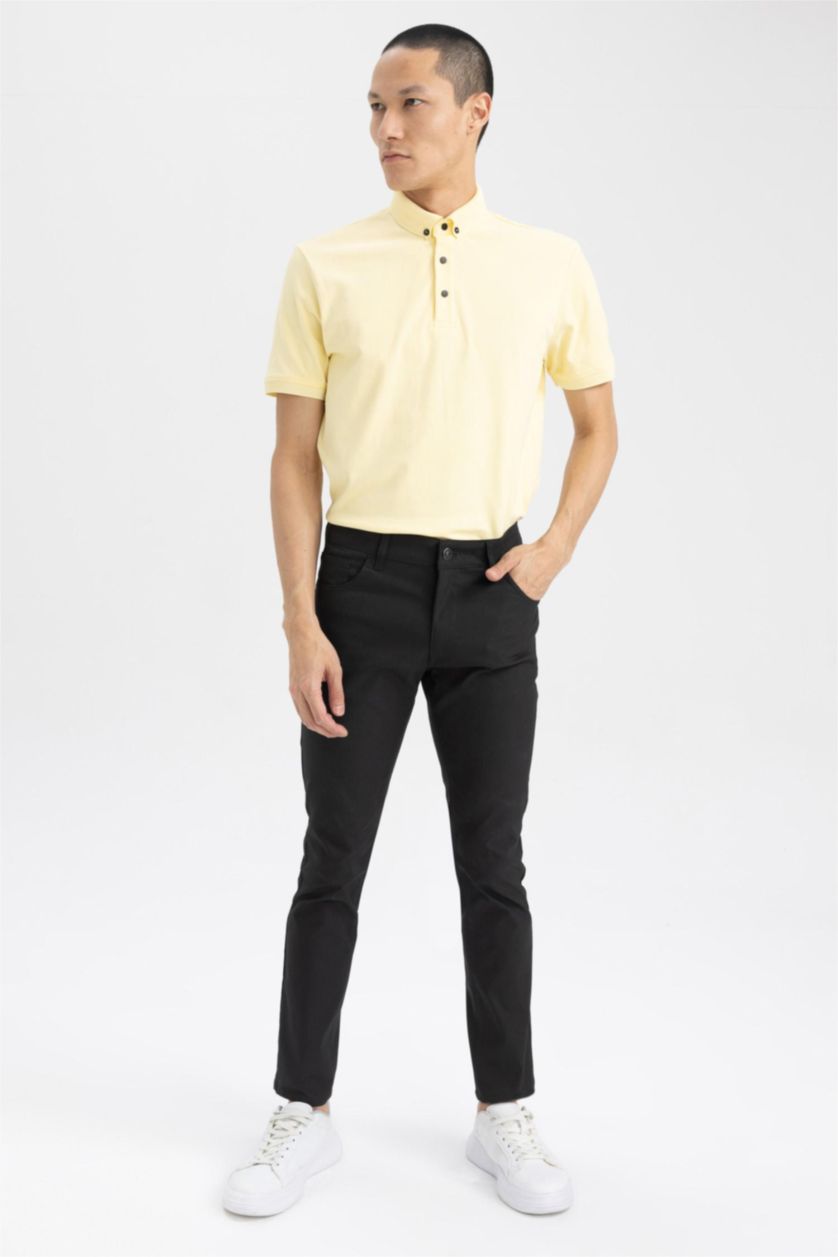 MAN Light Yellow Slim Fit Polo Neck Short Sleeve T-Shirt