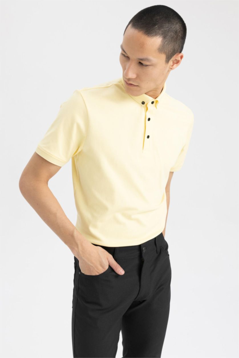 MAN Light Yellow Slim Fit Polo Neck Short Sleeve T-Shirt