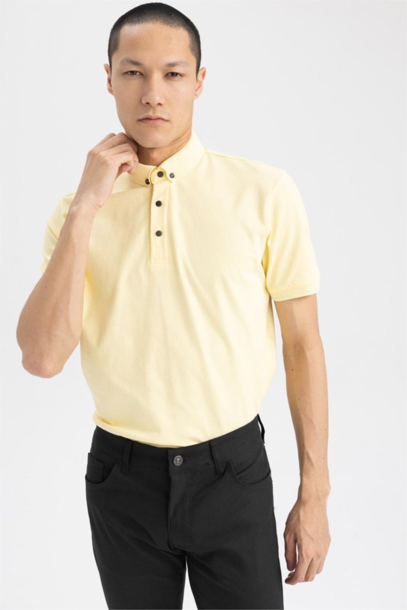 MAN Light Yellow Slim Fit Polo Neck Short Sleeve T-Shirt