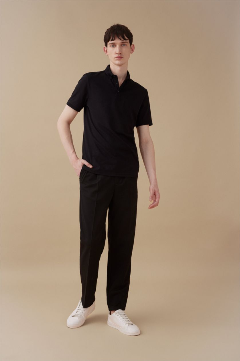 MAN Black Slim Fit Pique Short Sleeve Polo T-Shirt