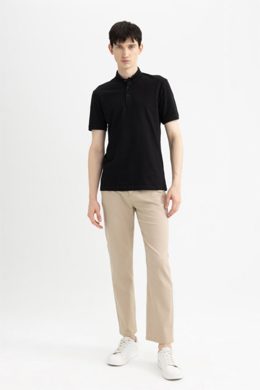 MAN Black Slim Fit Pique Short Sleeve Polo T-Shirt