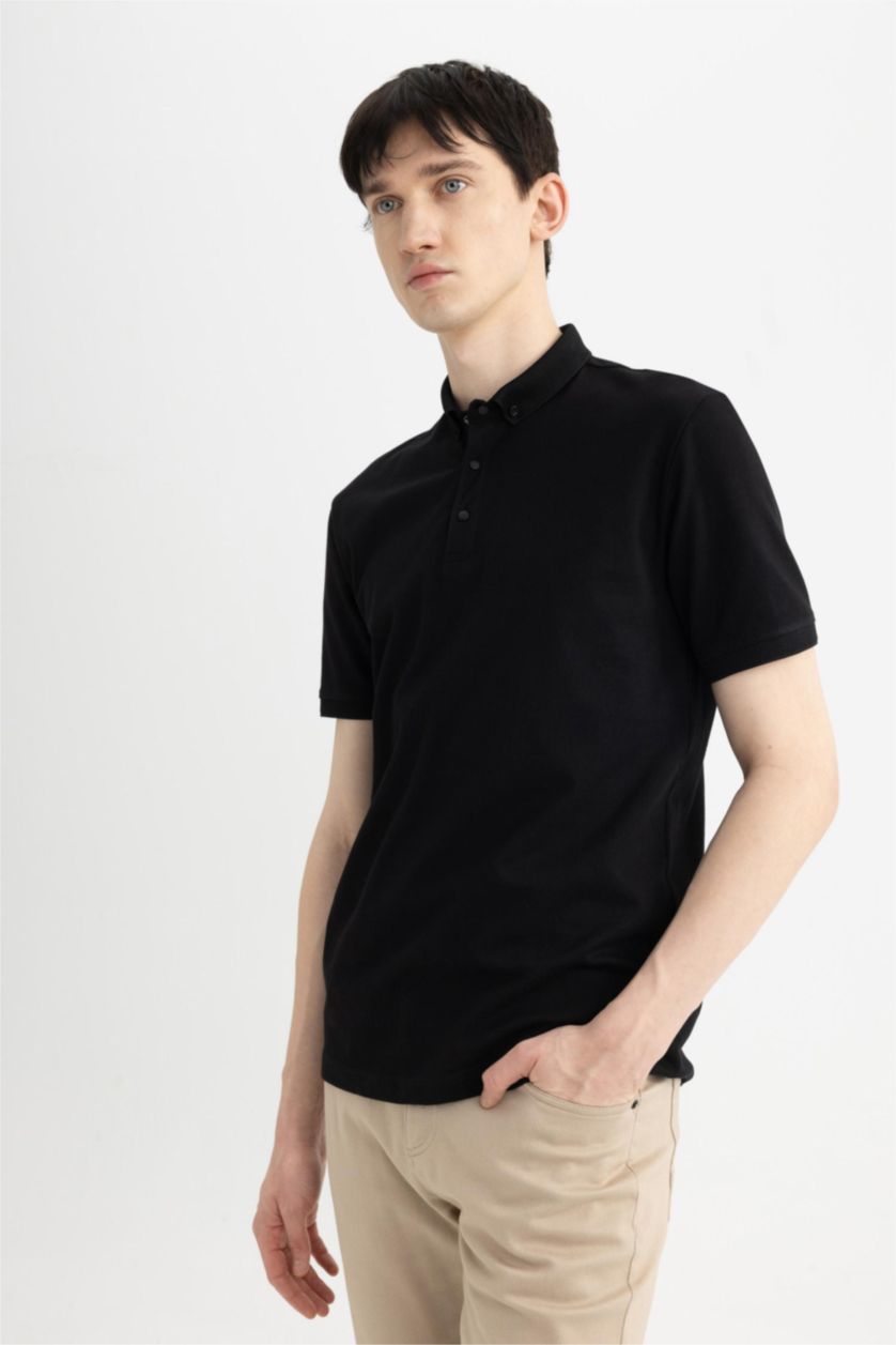 MAN Black Slim Fit Pique Short Sleeve Polo T-Shirt