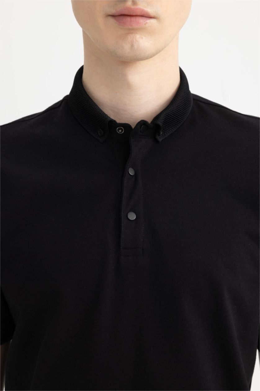 MAN Black Slim Fit Pique Short Sleeve Polo T-Shirt